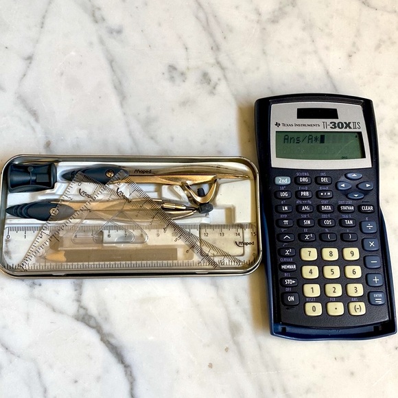 TI 30X IIS Calculator,Compass,Protractor,Ruler Set in Cases - Picture 3 of 13